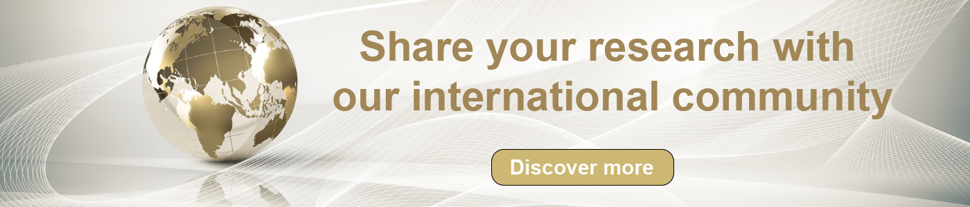 picture of a globe and the text reads "Share your research with our international community. Discover more". 